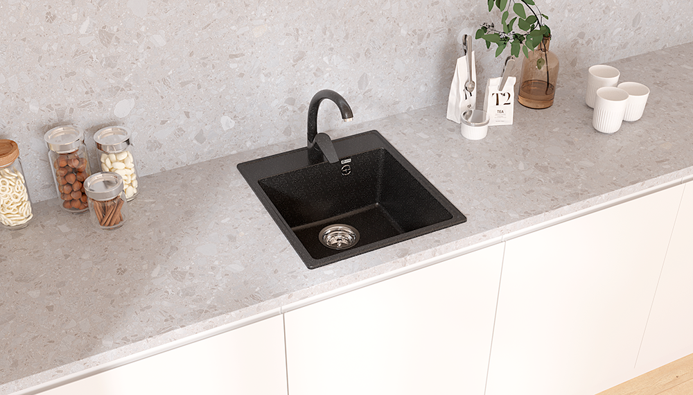 Кухонная мойка PR-М 425 односекционная с отверстием под смеситель-004 Черный оникс