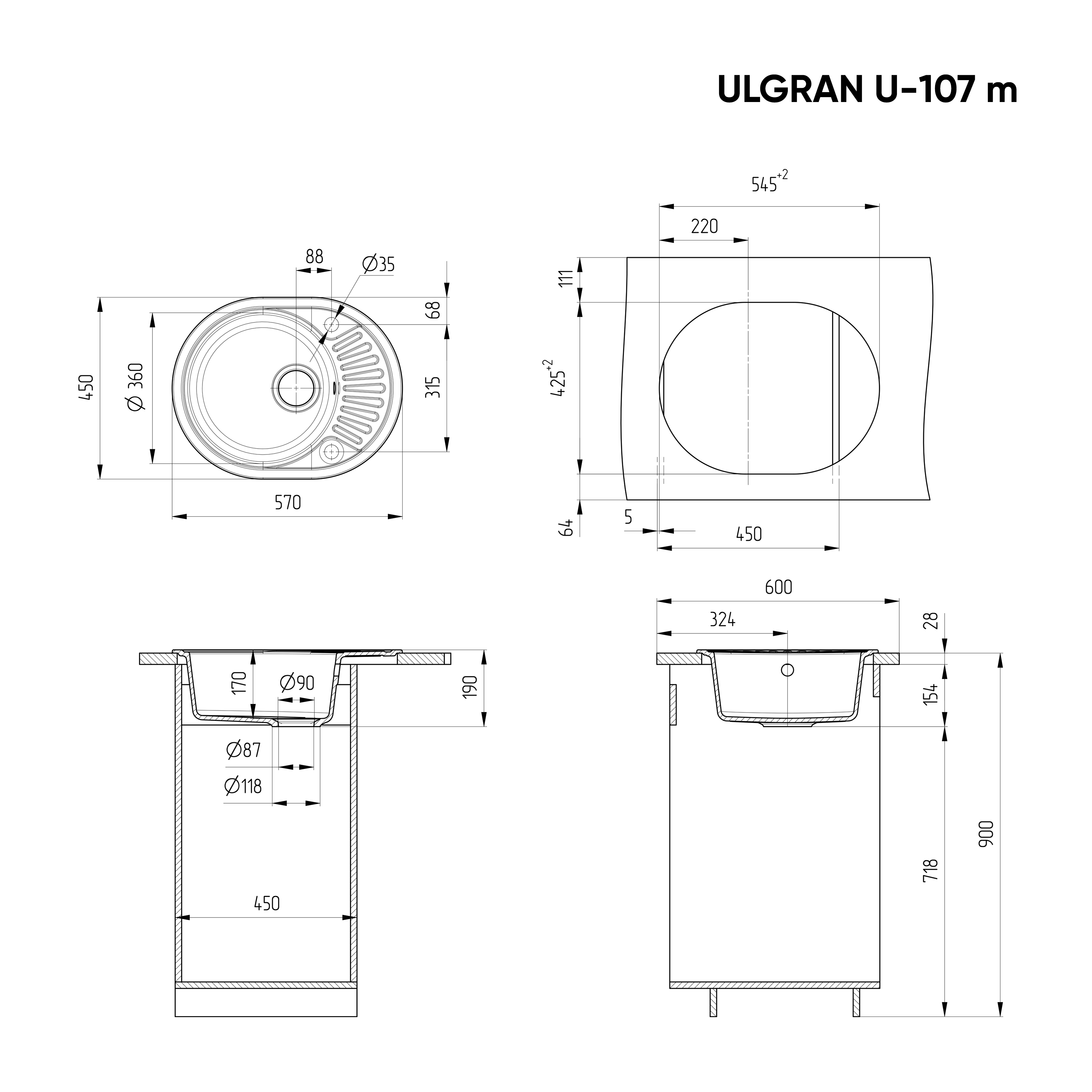 Кухонная мойка ULGRAN U-107м односекционная реверсивная
