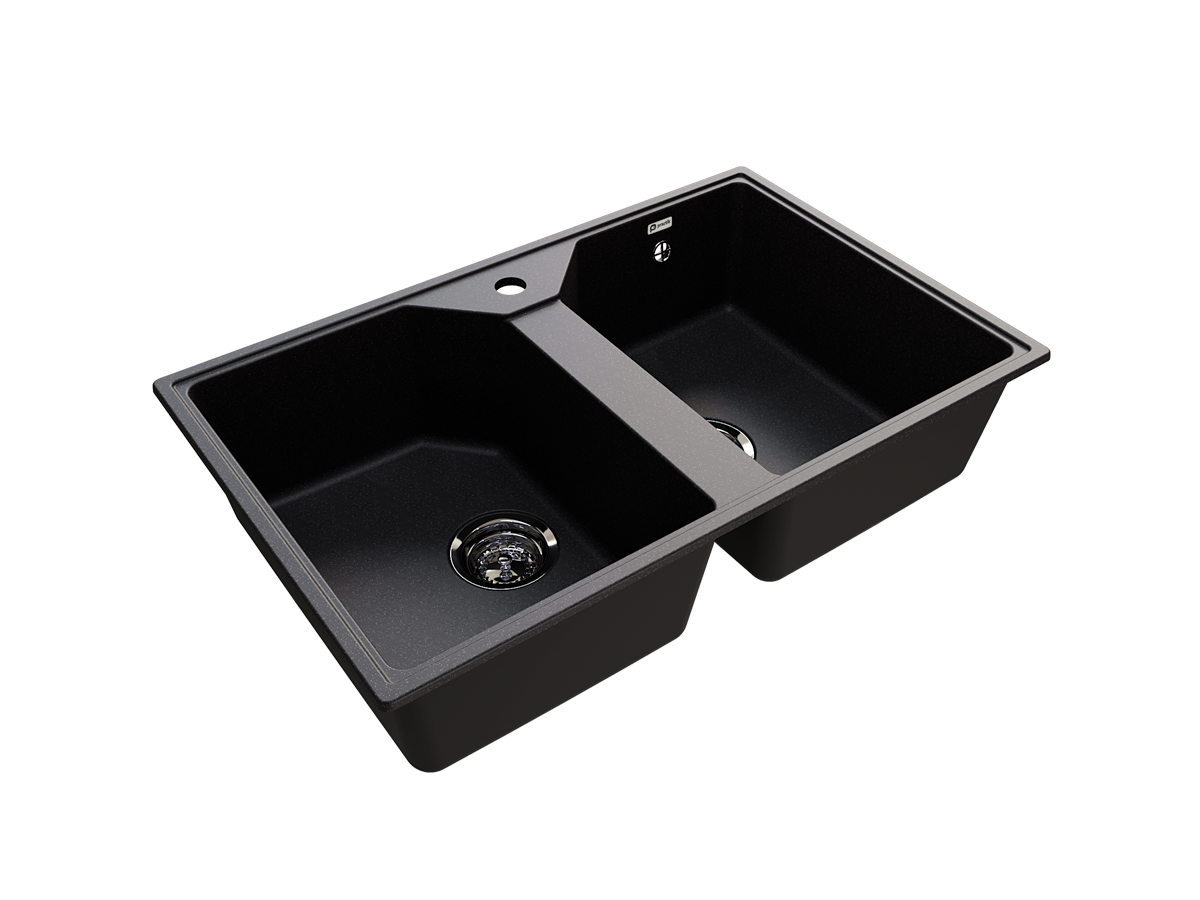 Кухонная мойка PR-М 770 двухсекционная с отверстием под смеситель-004 Черный оникс