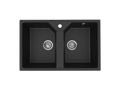 Кухонная мойка PR-М 770 двухсекционная с отверстием под смеситель-004 Черный оникс